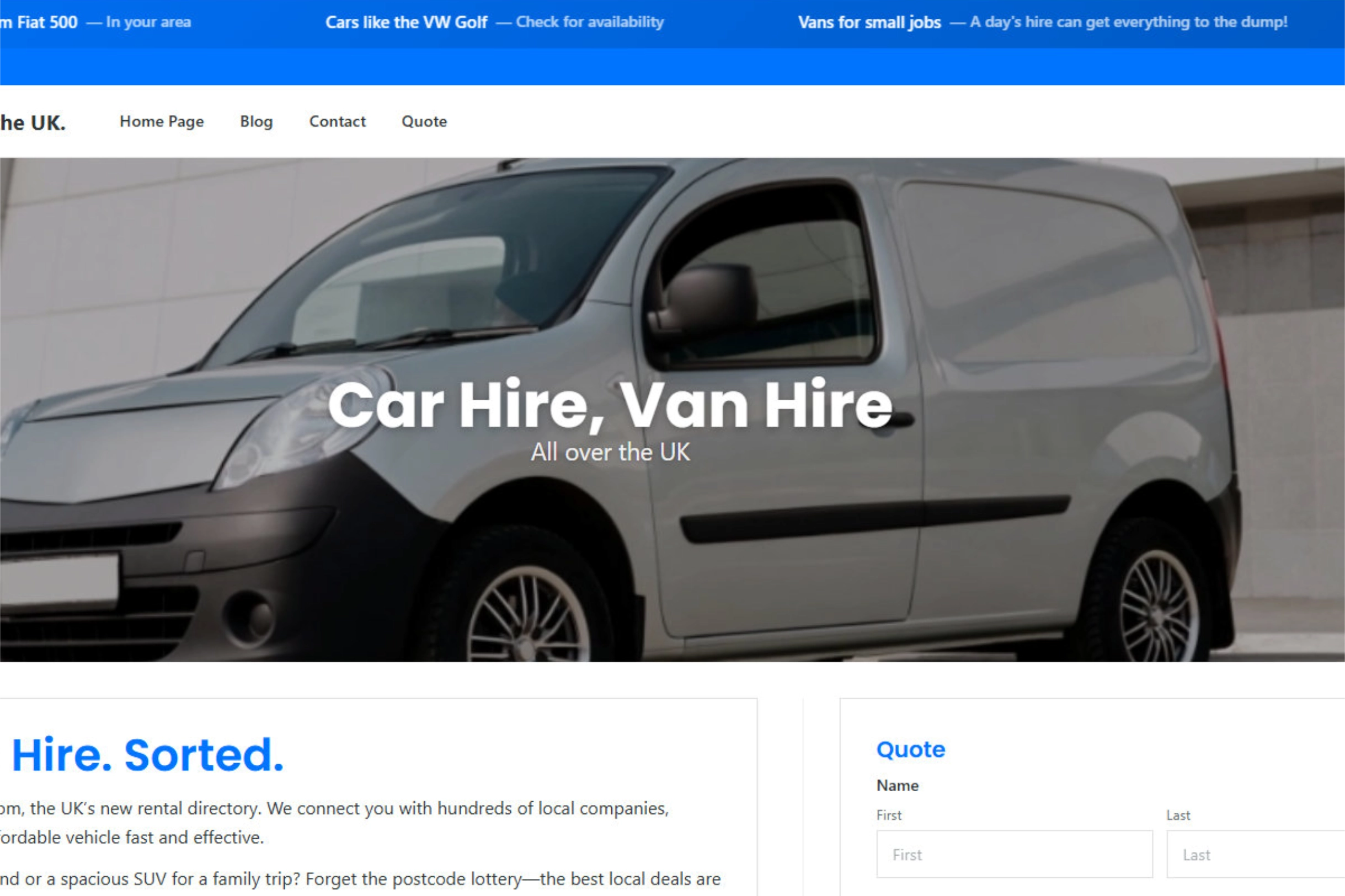 CarHireVanHire.com website screenshot